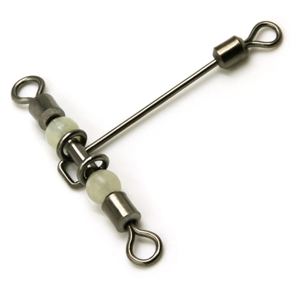 

10pcs Fishing Connector Fishing Tool 3 way luminous T-shape Cross-line Rolling Swivel with Pearl Beads Fishing Swivels Fishhook