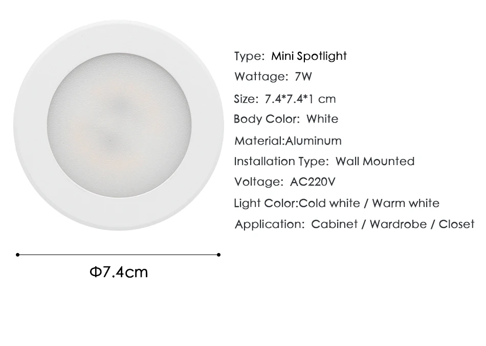 Светодиодный светильник, мини Точечный светильник, настенный светильник, 3 Вт, 5 Вт, 7 Вт, панельный светильник, домашний декор, шкаф, внутреннее освещение, 220 В, 240 В