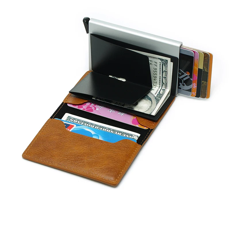 Мужской держатель для Карт RFID алюминиевый сплав кредитный держатель для карт НОВЕЙШИЙ МЕТАЛЛИЧЕСКИЙ кожаный бумажник Противоугонный мужской автоматический Чехол для карт