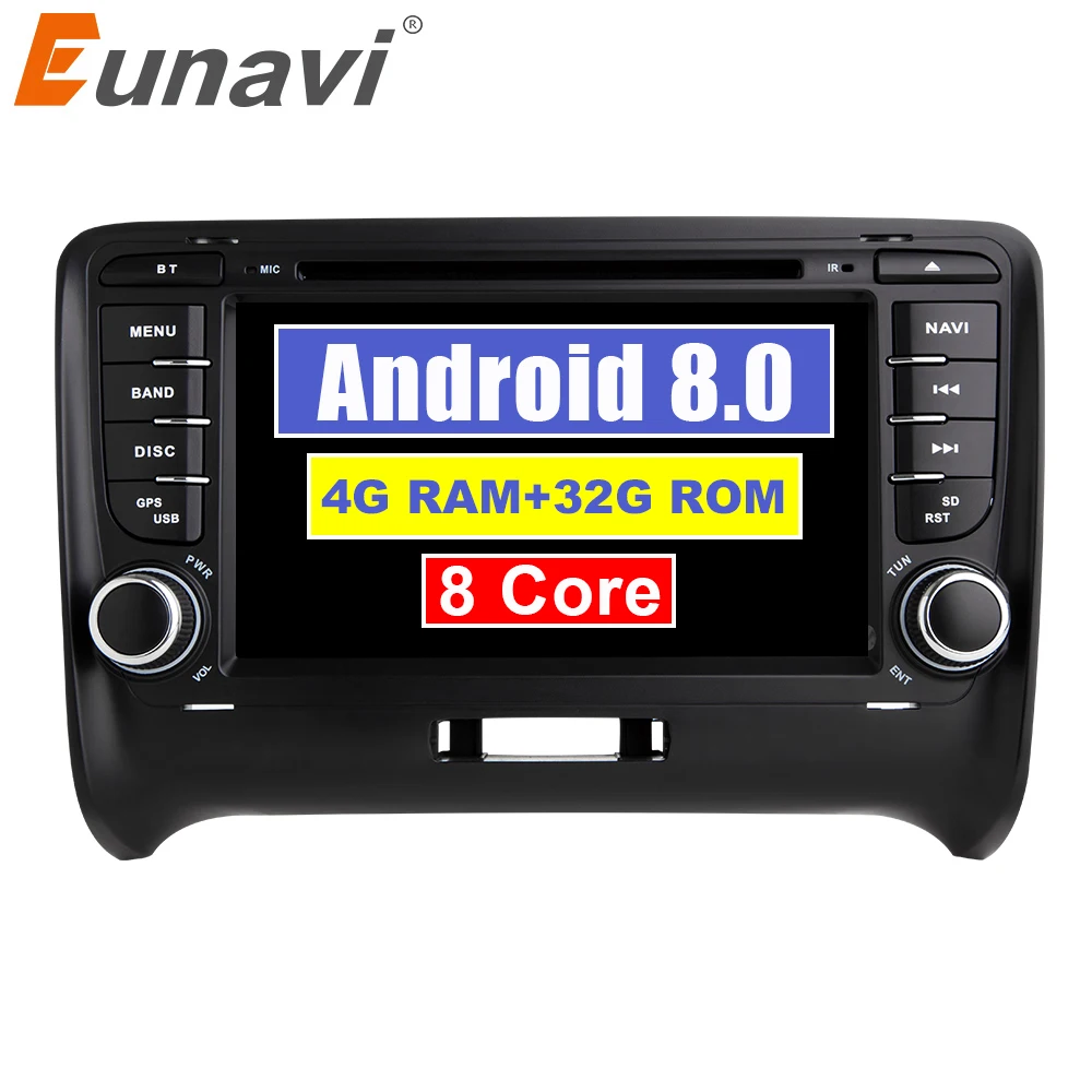 Eunavi 2 Din Octa core 7 ''Android 8,0 автомобиль Автомобильный приемник с dvd-проигрывателем gps для Audi TT 2006-2014 1024*600 HD сенсорный экран 4 г оперативная память Wi-Fi