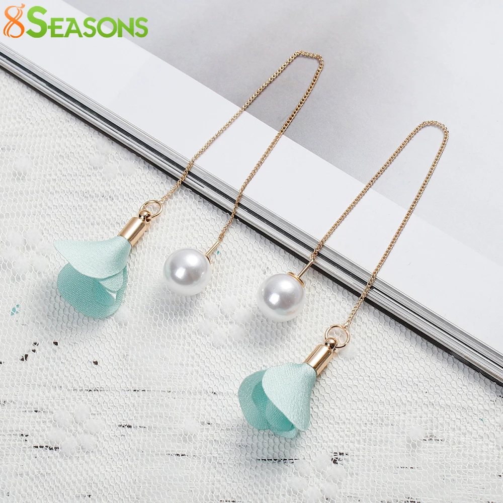 8SEASONS Fabric Colorful Flower Drop Earrings Acrylic Imitation Pearl