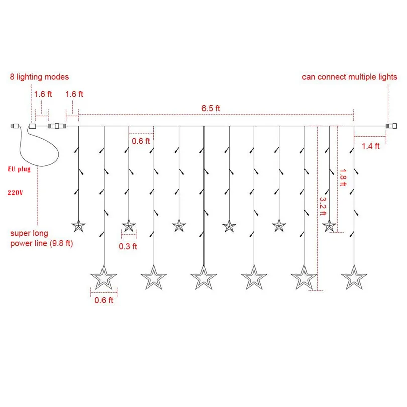 Рождественский светильник s наружный внутренний 4,5 М звездный занавес струнный светильник 138 светодиодный светильник с 8 мигающими режимами украшения для свадебного дома
