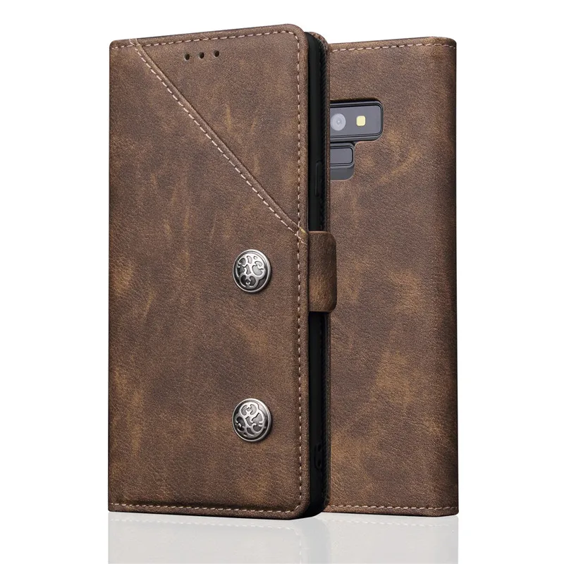 

Luxury High Quality Metal buttons Wallet Flip Cover Retro Leather Case For Samsung Galaxy Note 9