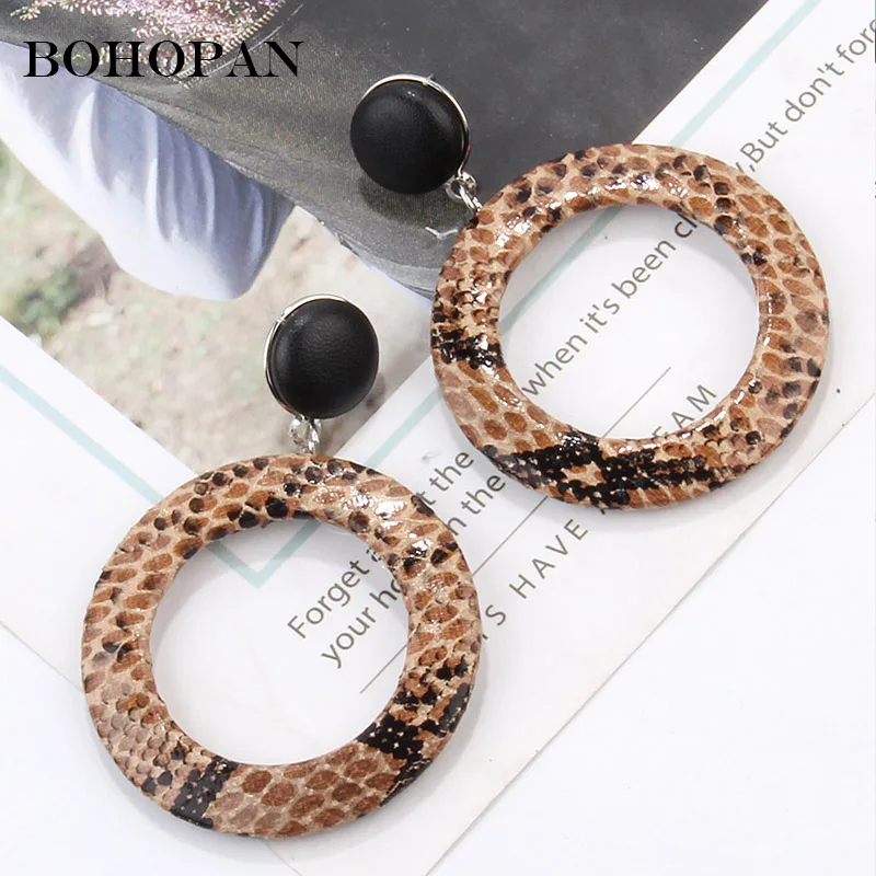 

Korean Retro Colorful Leather Leopard Earrings Fashion Big Round Snakeskin Dangle Drop Earrings For Women Girl Jewelry 2018
