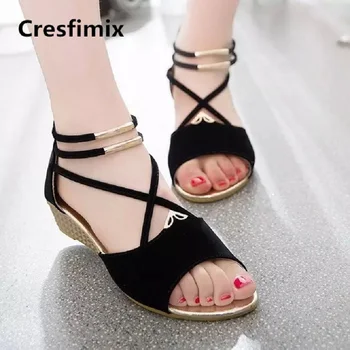 

Cresfimix Women Fashion Classic High Quality Black Sandals Lady Cute Sweet Summer Comfortable Sandals Sandalias De Mujer E2423