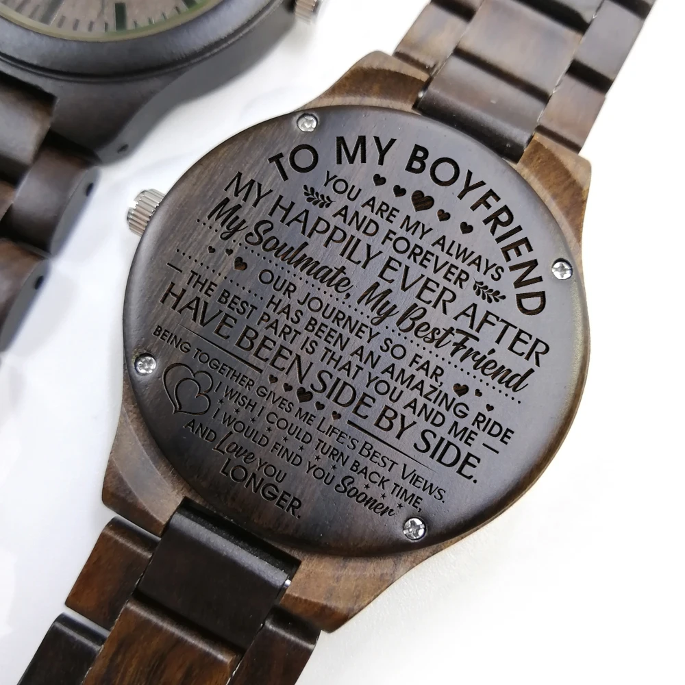 

Z1200 To My Boyfriend-Engraved Wooden Men Watches Stylish Wood Timepieces Chronograph Quartz Watches Birthday Anniversary Gifts