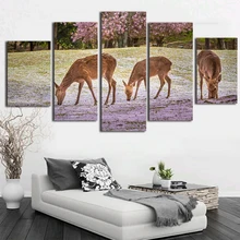 Cute Deer Canvas Painting Calligraphy 5 Pieces Modern Home Wall Decor Picture Art HD Print Painting On Canvas For Living Room