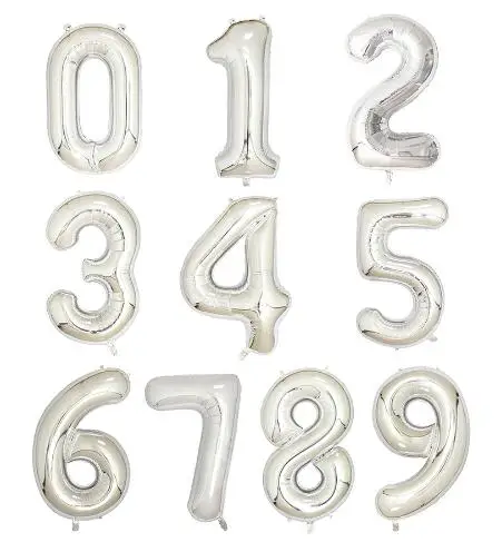 40 дюймов номер фольга шарики свадебные украшения день рождения цифры надувные воздушные шары с гелием Baby Shower поставки - Цвет: Silver