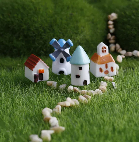 

8 pieces cute resin crafts house and windmill fairy garden miniatures gnome Micro landscape decor bonsai for home decor