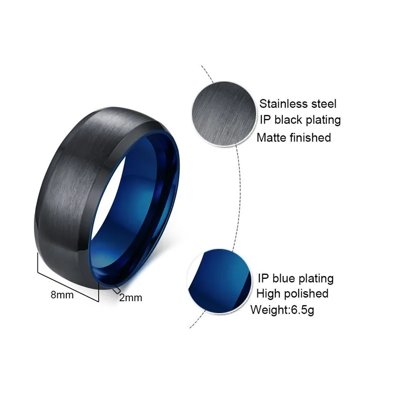 Vnox Basic Men's Wedding Bands Ring 8mm Black Stainless Steel Matte Finish Comfort Fit US Size 7 to 12