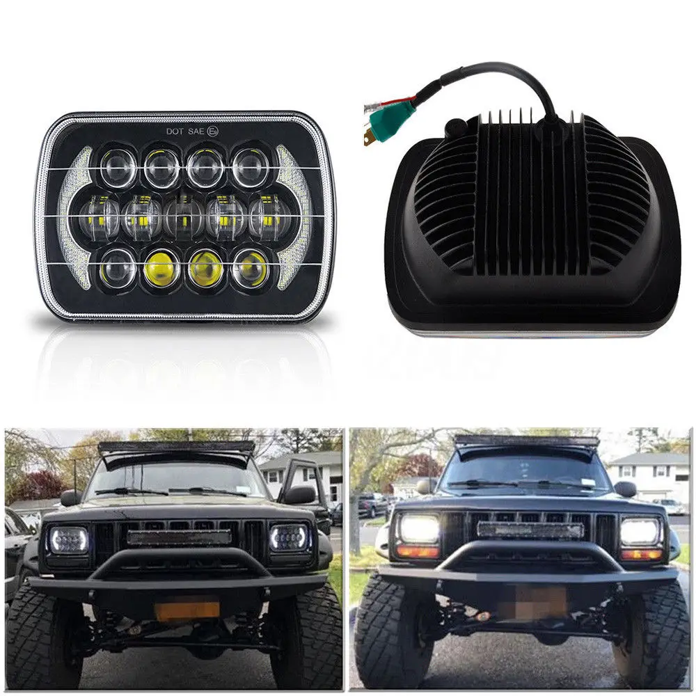 7x6 5x7 LED Projector Headlight Hi Lo Sealed Beam DRL Light for JEEP