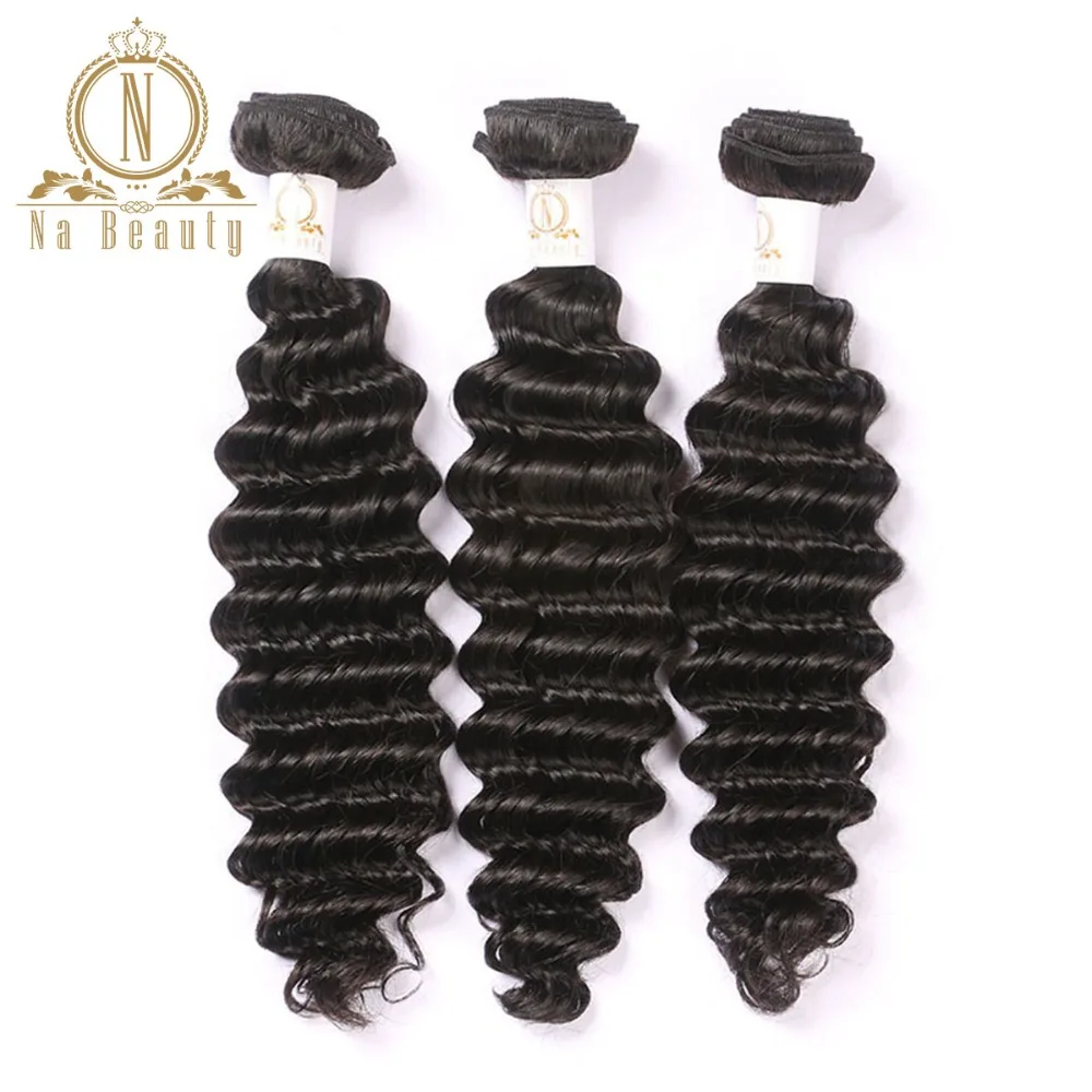 Brazilian Human Hair 3 Bundles Deep Wave Remy Hair Natural Color Hair Weaves Hair Extensions Na Beauty Hair Shipping Free