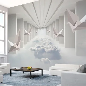 

Custom 3D Wallpaper 3D Paper Crane Abstract Architecture Cloud Simple Home Decor Wall Mural Living Room Bedroom Papel De Parede