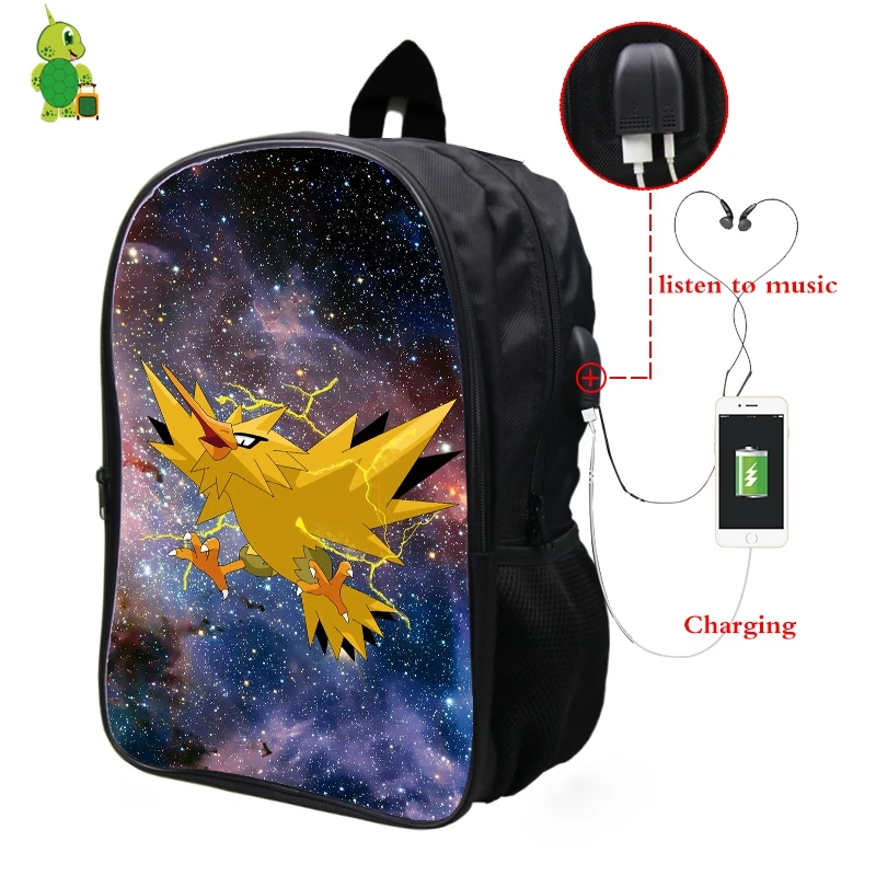 

Pokemon Zapdos Galaxy Space Backpack Multifunction USB Charge Headphone Jack School Bags for Teens Women Men Laptop Backpack