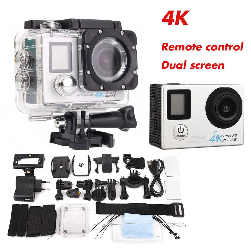 

100% Top Dual Screen 1080P Ultra-HD 4K action Camera wifi Camcorders 16MP 170D go cam 4K Sport Camera pro cam + control