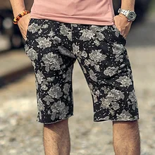 Для мужчин лето с цветочным принтом повседневные свободные европейский стиль черный быстросохнущие х/б Мужские шорты новые модные пляжные шорты Горячая Распродажа K819