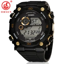2017 ohsen mens digital relojes deportivos militar reloj de alarma fecha día cronógrafo 7 multicolor llevó la luz de 50 m de goma resistente al agua