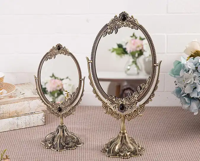 Impeu Vintage Double Face Retro Bronze Alloy Metal Table Makeup