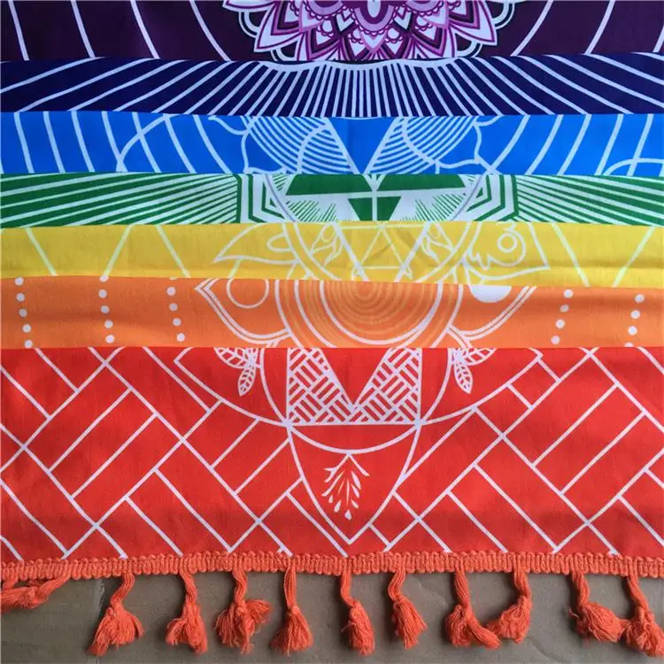 Лучшее качество, сделано из хлопка, богемное индийское одеяло мандала, 7 чакр, радужные полосы, гобелен, пляжное полотенце, коврик для йоги - Цвет: Rainbow