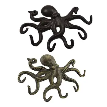 

Wrought Iron Octopus Shape Key Hooks Crafts Wall Mounted Clothes Hanger Key Holder Rack with 6 Tentacle Shaped Hooks Home Decor