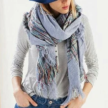 Z1563 Womens Mens Unisex Mix Color Stripe Tassel Cape Blanket Tartan Scarf Autumn Winter Fall Scarves