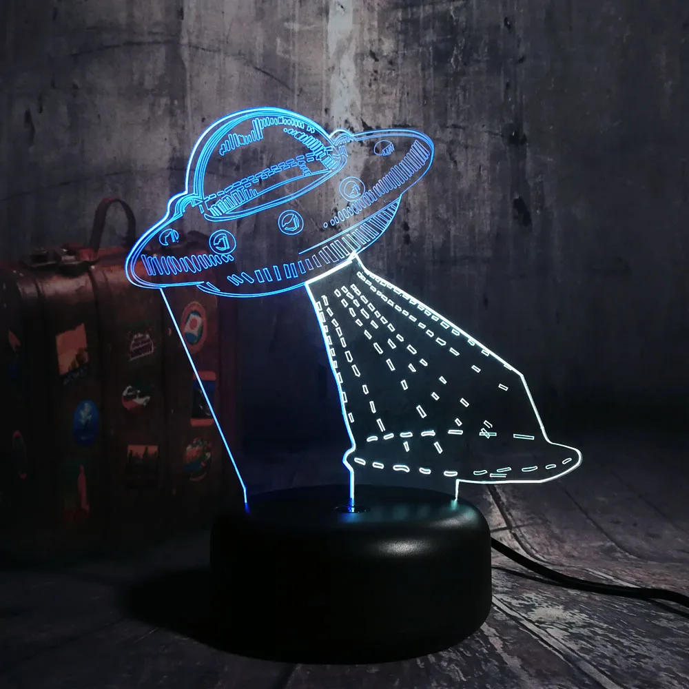 Мультяшный милый космический корабль НЛО Alien акриловый 3D LED RGB смешанный 7