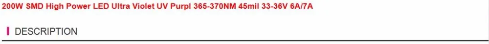 200 Вт SMD высокой Мощность светодиодный ультрафиолетовый УФ Purpl 365-370NM 45mil 33-36 В 6A УФ фиолетовый свет светодиодный ультрафиолетовые лампы