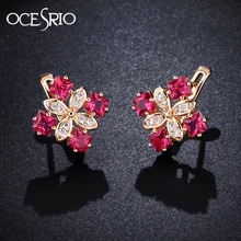 OCESRIO Роскошные 585 золотые серьги с цирконием AAA для женщин, серьги с цветком из розового золота, красные серьги с камнями, трендовые ювелирные изделия, ers-j52