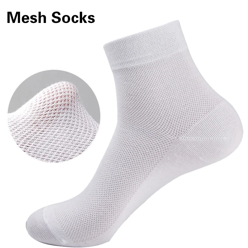 Мужские хлопковые дышащие сетчатые носки, летние мужские деловые носки, белые короткие носки, дезодорирующие носки, 5 пар/партия