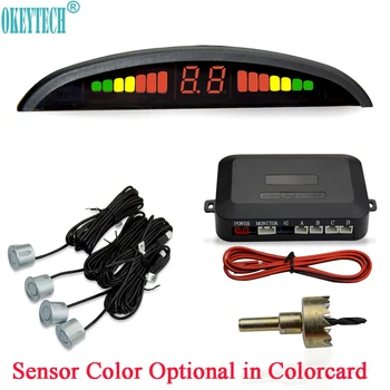 

OkeyTech New Car Parking Sensor 4 Sensors Car Reversing Radar Detector LED Digital Parking Assist Alarm System 22mm For All Cars