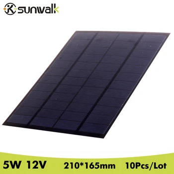 

SUNWALK 10pcs 12V Solar Panel Module 410mAh Polycrystalline PET 5W 410mA Solar Panel for Solar System and Test 210*165mm