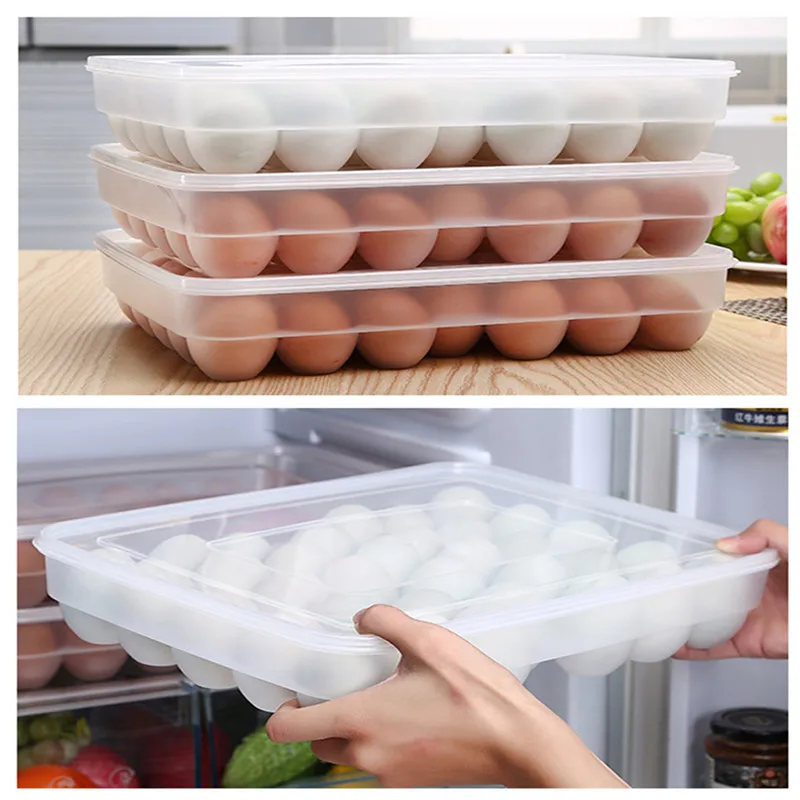 Clear 34 Grid Single-Layer Egg Box Basket Organizer Plastic Egg Food Container Storage Box Home Kitchen Transparent Case Egg Box