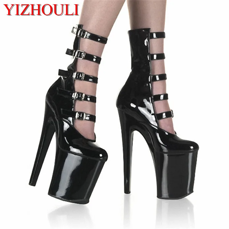 

Roman style round head stiletto heel 20 cm high heels, cavaliers club personality ankle boots, model pole dance performance shoe