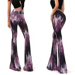 Модные женские туфли пикантные клеш длинные Tie Dye Flare Stretch Boho Хиппи Брюки для девочек