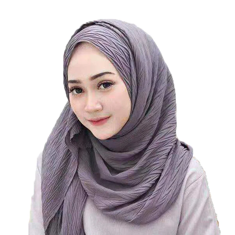 

2019 Crinkle Hijab Chiffon Women Head Scarves Soft Plain Wrap and Shawl Malaysia Headscarf Islamic Muslim Scarf Turban foulard