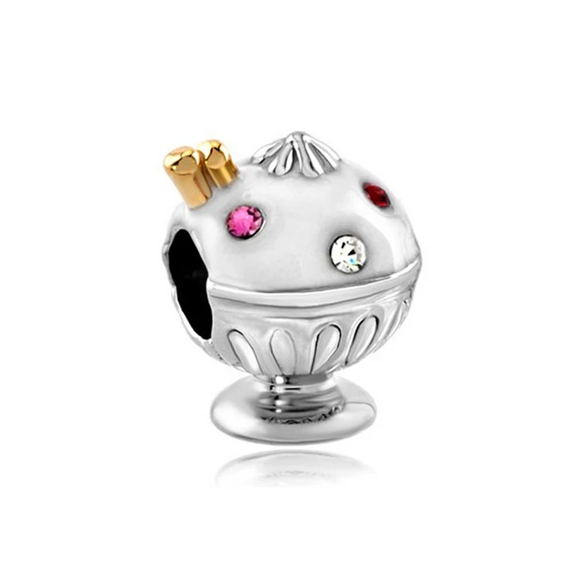 

Free shipping Red Crystal Ice Cream Food charm beads fit Pandora bracelet