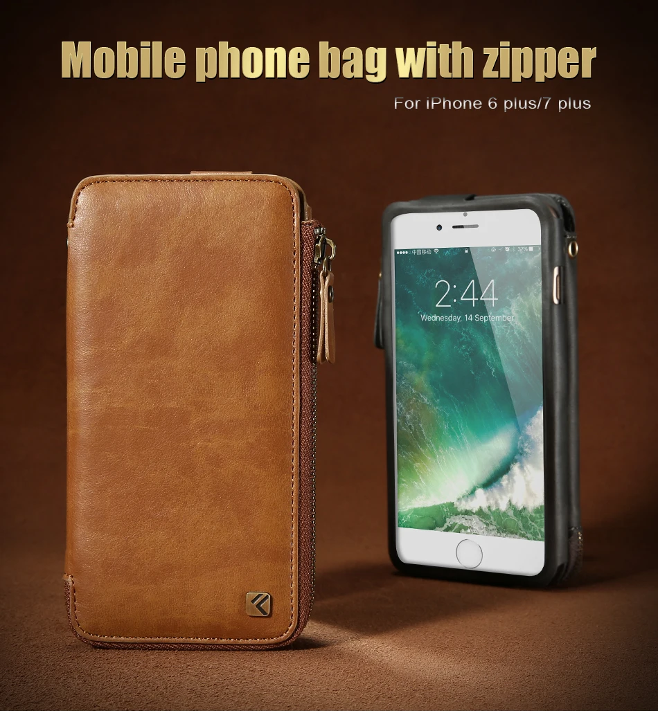 PU Wallet Case For iPhone 6 6S 7 Plus Leather Cover Zipper Handbag (5)