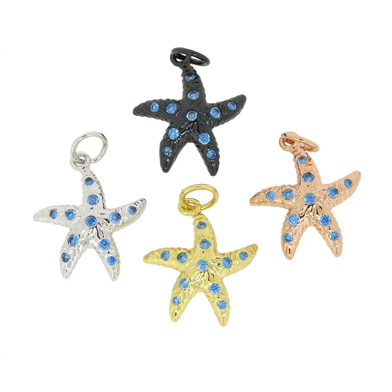 

Tiny Starfish Star Fish Charm Pave Sky Blue CZ Zircon 1 Loop Pendant Bead Connector End Bead Charms Parts For Jewelry DIY