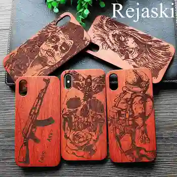 

Death SKULL Wood Phone Case For iPhone X Xs Max XS XR 7 8 Plus Case Spy Gun Gangster Wooden Cover iPhone 5 6 6s SE Bamboo