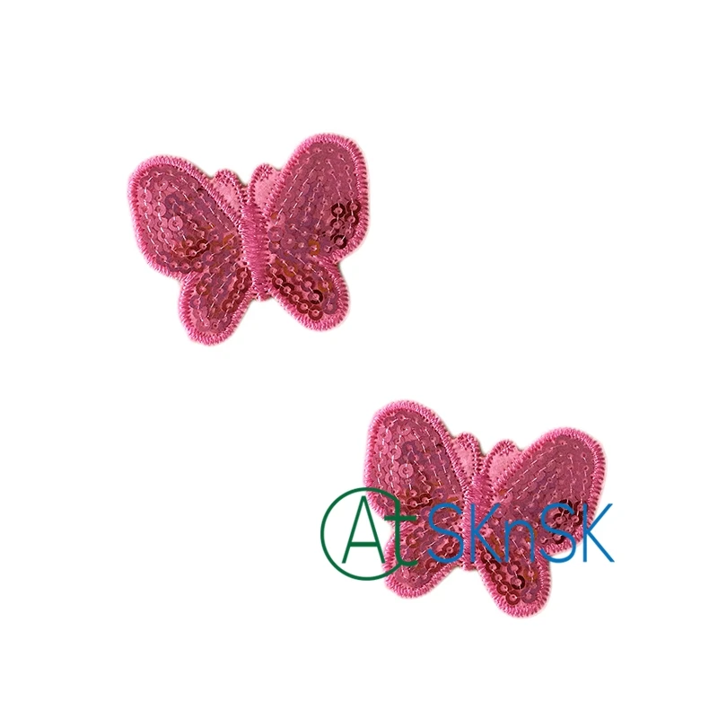 

10Pcs/Lot Iron-on Handmade Embroidered Patches Pink Butterfly Sequined Cloth Patch for DIY Home Textile Decoration 4.6*3.9cm
