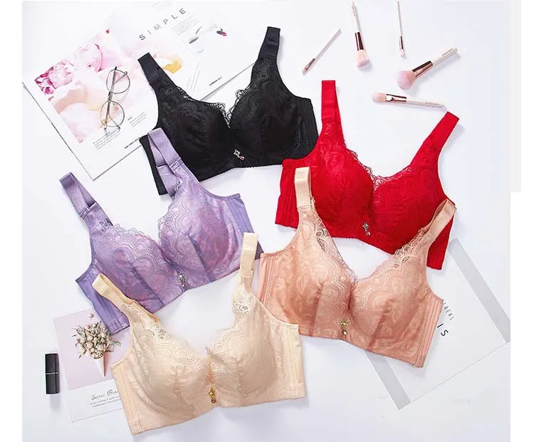 Plus Size Bras For Women Sexy Lace Bra Thin Seamless Lingerie Wire Free Bralette Breathable Bustier Brassiere Underwear D E Cup  26
