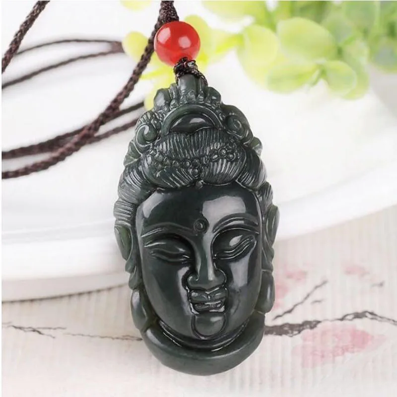 

Yu Xin Yuan Fine Jewelry natural Hetian Qing Jade Carved Chinese Guanyin Pendant Blessing Brave women men Necklace Hot 2017