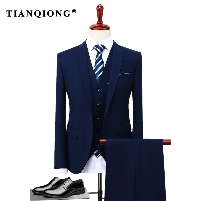 TIAN QIONG, известный бренд, мужские костюмы для свадьбы, жениха размера плюс 4XL, 3 предмета(пиджак+ жилет+ брюки), приталенный повседневный мужской костюм-смокинг