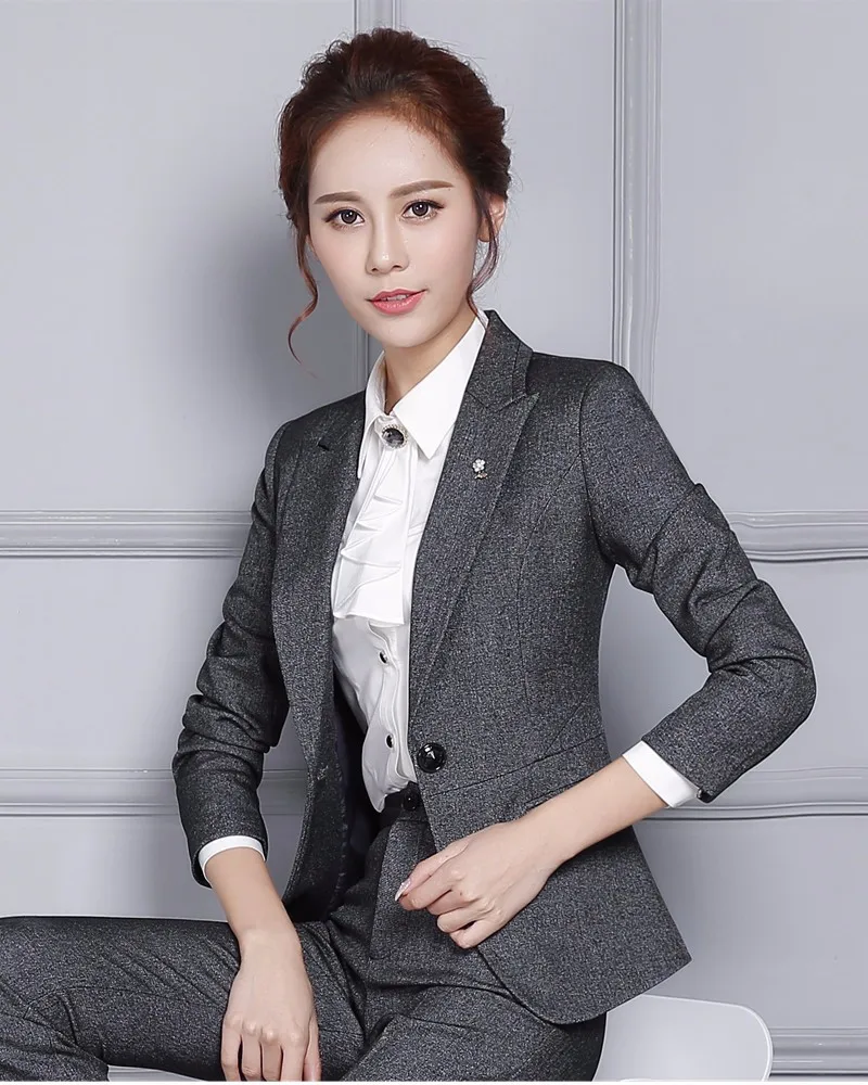 Новая мода осень Женский блейзер верхняя одежда тонкий формальный размера плюс черный серый длинный рукав куртка офисная Дамская Рабочая одежда