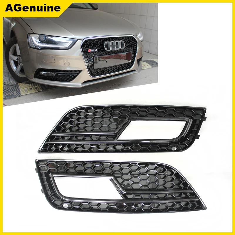 

Black+chrome line S4 RS4 facelift foglamp cover car front fog lights hoods mesh grill for Au di A4 B8.5 2012-2015