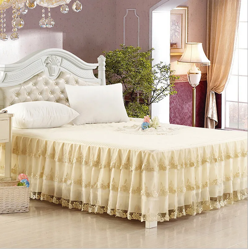 North Europea style royal court lace embroidered bed skirt bedspreads