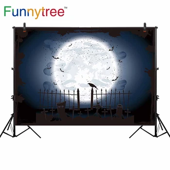 

Funnytree theme photography background moon tombstone horror black cence halloween child photography background fantasy backdrop