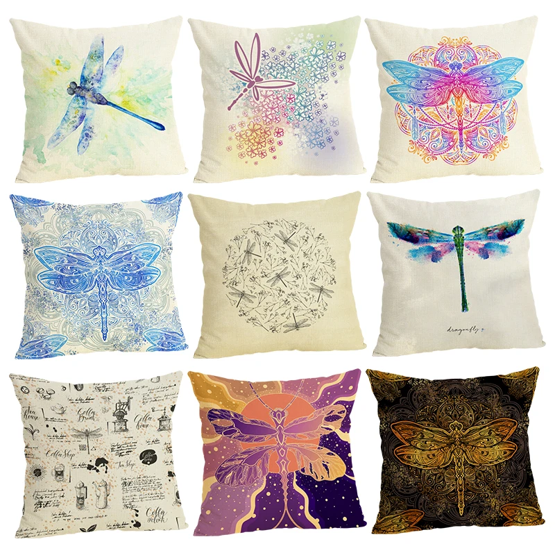 

Dragonfly Cushion Covers Home decoration 45x45 Decorative Beige Linen Pillow Case