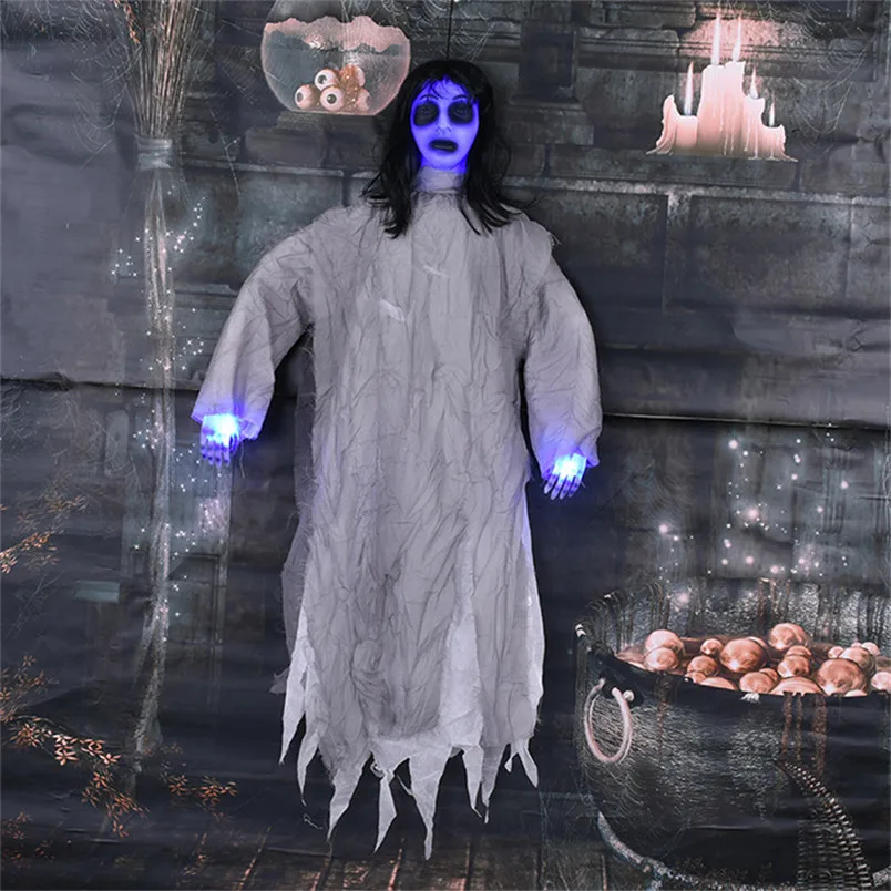 Хэллоуин призрак девушка реквизит для розыгрышей ужас Висячие электрические светящиеся игрушки девушки игрушки пугать куклы для дома с привидениями костюм вечерние Prop - Цвет: as picture