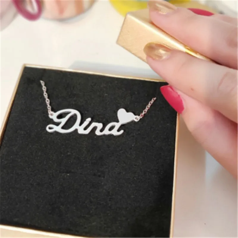 

2019 High Quality Custom Necklace Heart Name Necklace Personalized Chain Pendant Necklace Boho Jewelry for Girlfriend Party Gift